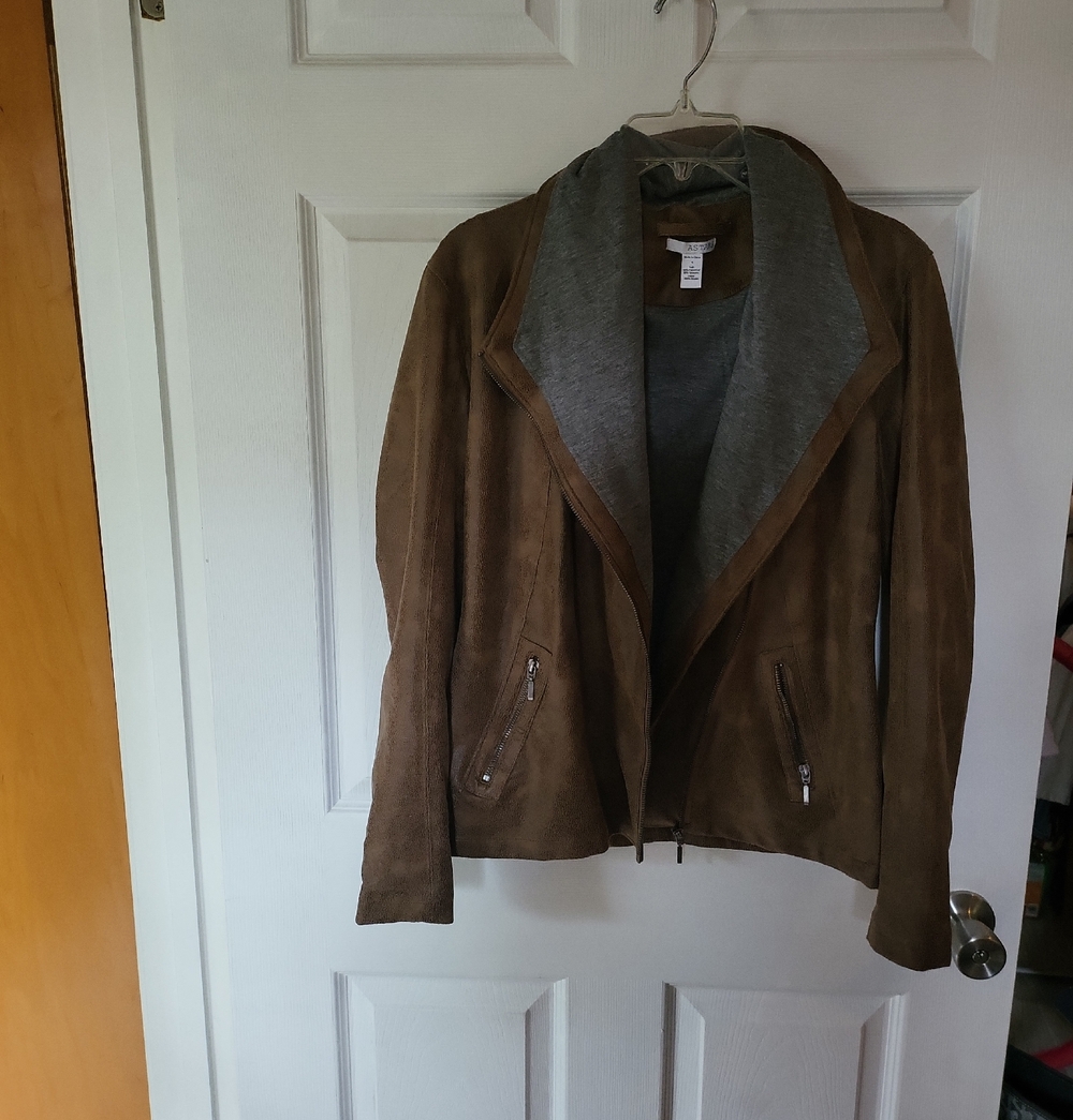 Astars Brown Suede Leather Jacket with Gray Lining
